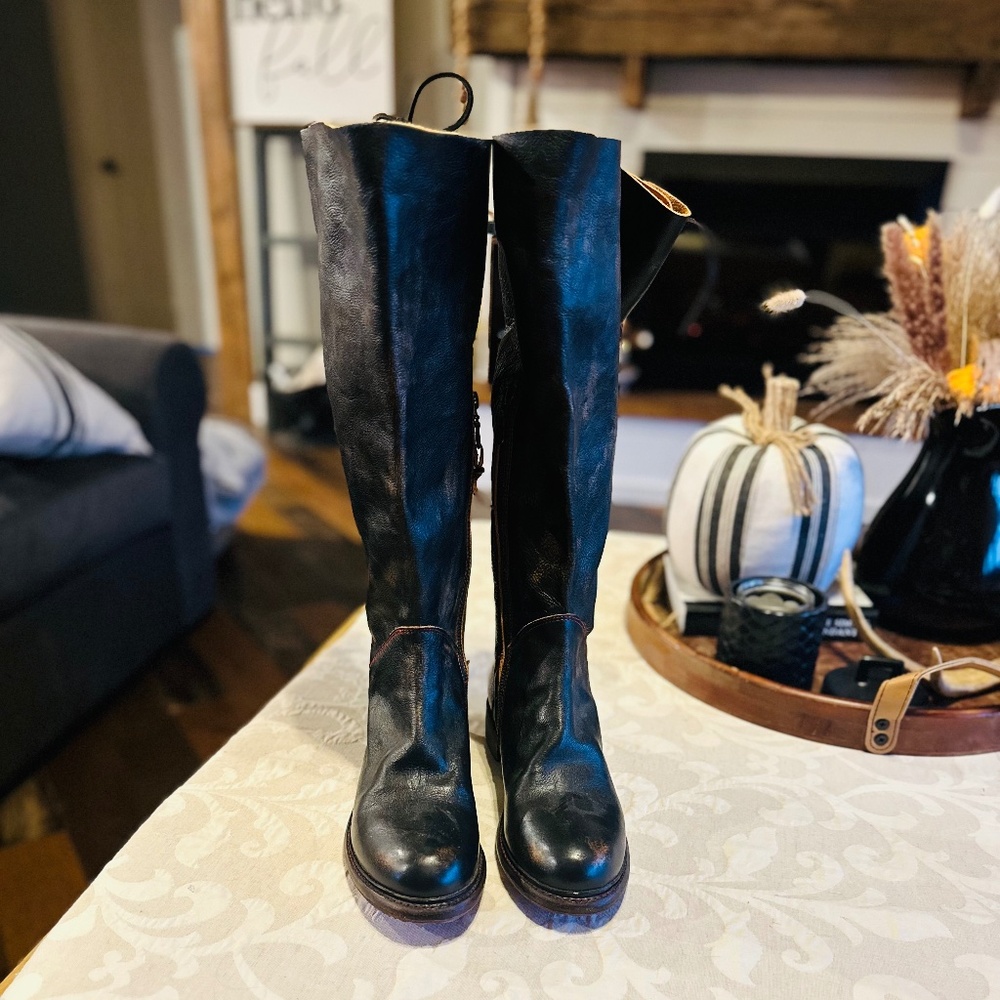BED STU Tall Lace Up Leather Black Boots